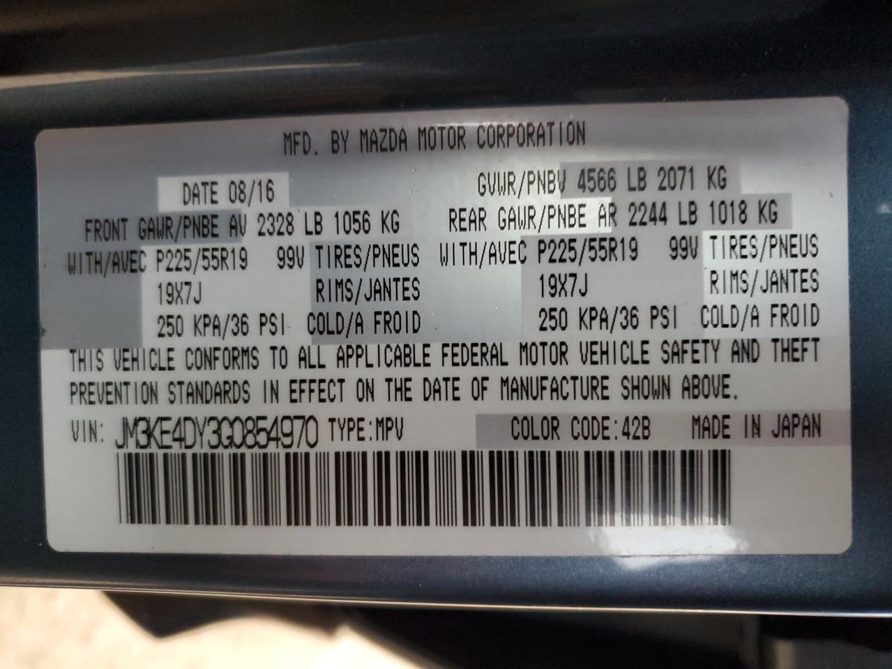 2016 Mazda CX-5 VIN JM3KE4DY3G0854970 Copart auction photo, front end damage thumbnail 16