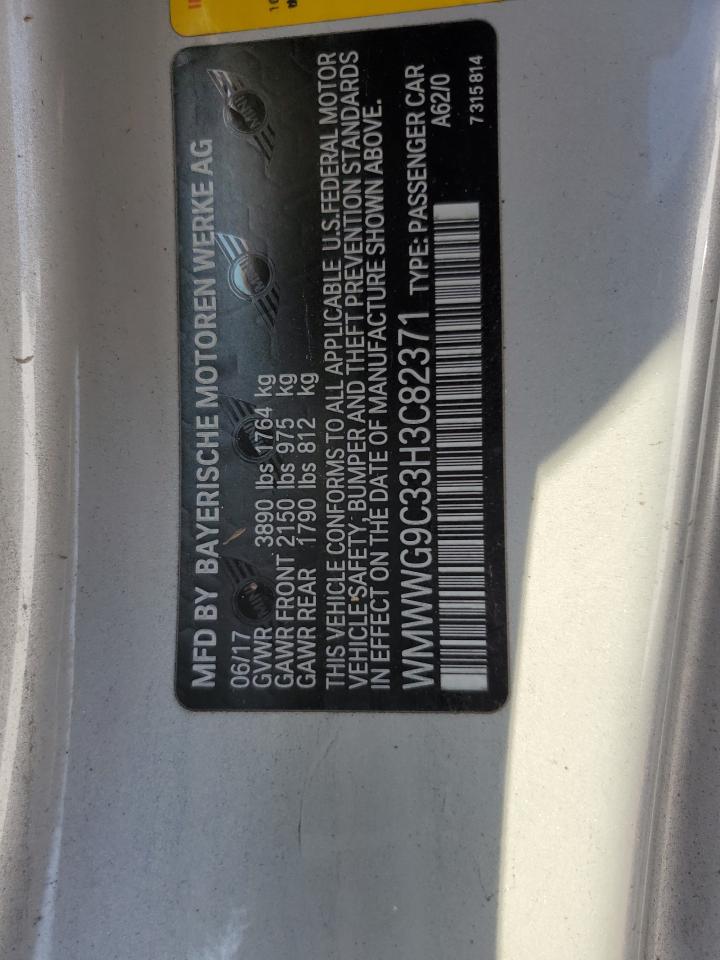 2017 MINI Cooper VIN WMWWG9C33H3C82371 Copart auction photo, water/flood damage thumbnail 12