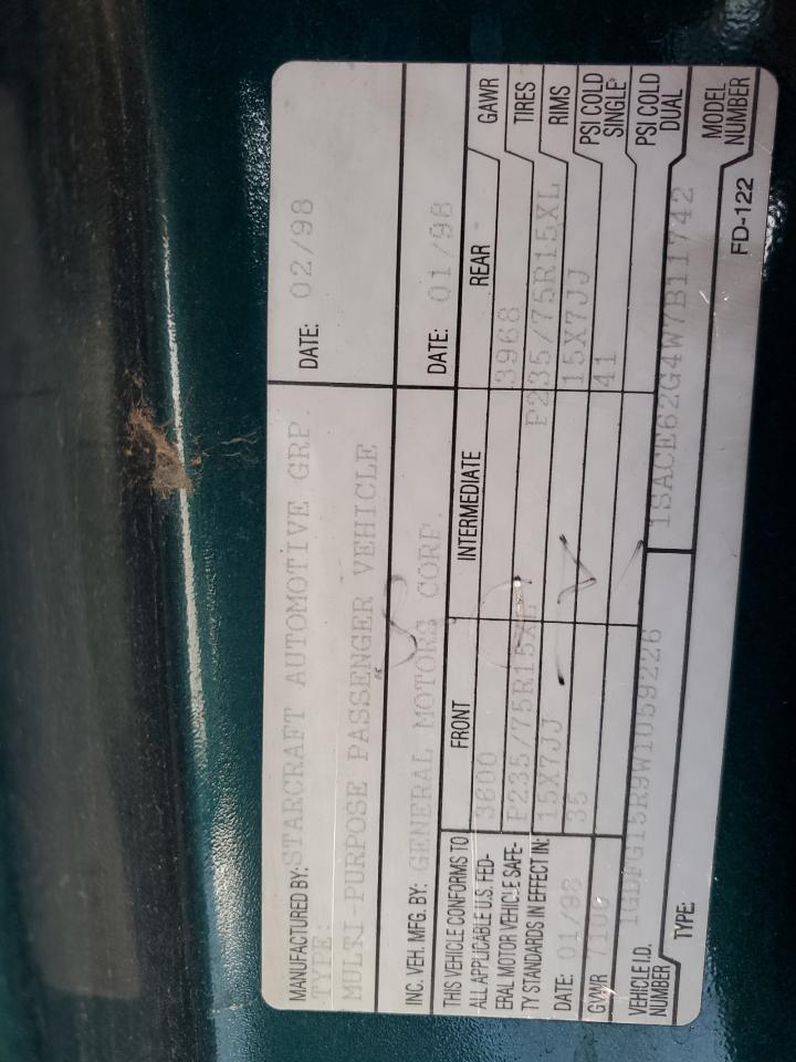 1998 GMC Savana VIN 1GDFG15R9W1059226 Copart auction photo, vandalism damage thumbnail 13