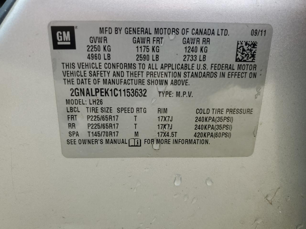 2012 Chevrolet Equinox VIN 2GNALPEK1C1153632 Copart auction photo, front end damage thumbnail 13
