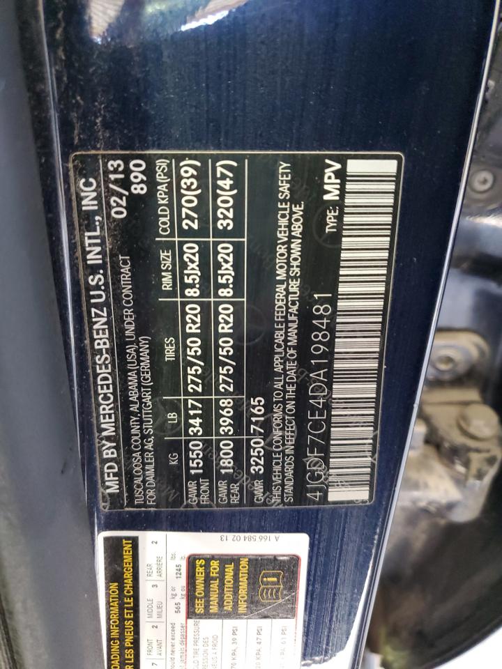 2013 Mercedes-Benz GL-klasse VIN 4JGDF7CE4DA198481 Copart auction photo, normal wear damage thumbnail 13