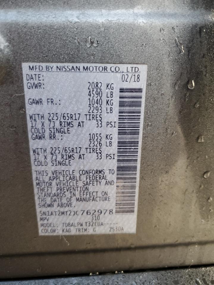 2018 Nissan Rogue VIN 5N1AT2MT2JC762978 Copart auction photo, front end / minor dent/scratches damage thumbnail 14