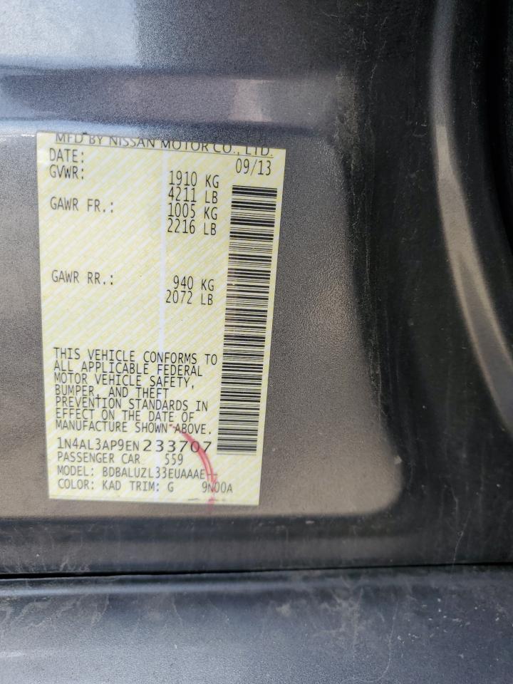 2014 Nissan Altima VIN 1N4AL3AP9EN233707 Copart auction photo, front end damage thumbnail 14