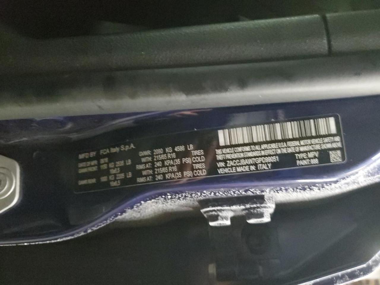 2016 Jeep Renegade VIN ZACCJBAW7GPD99051 Copart auction photo, front end damage thumbnail 12