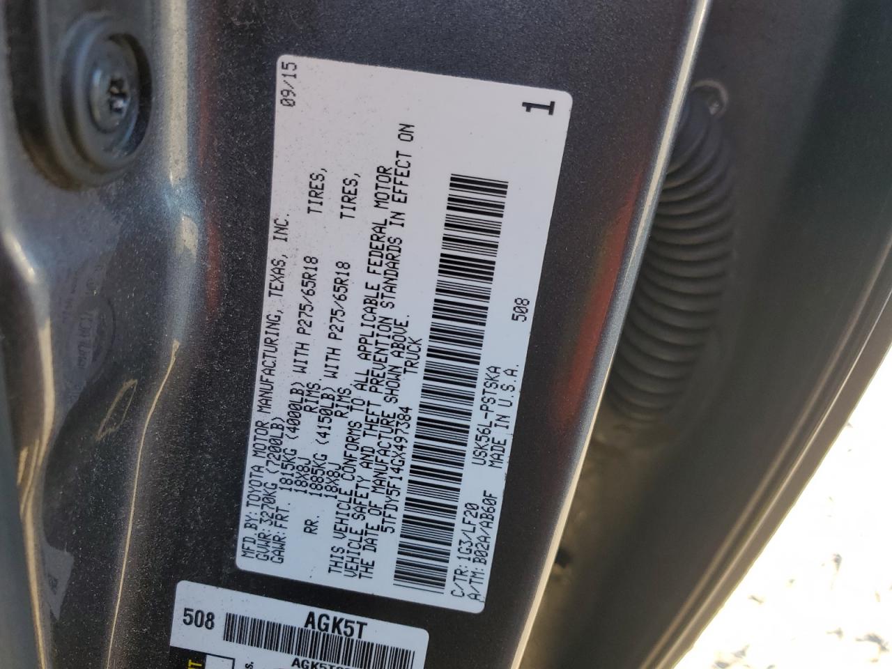 2016 Toyota Tundra VIN 5TFDY5F14GX497384 Copart auction photo, front end damage thumbnail 13