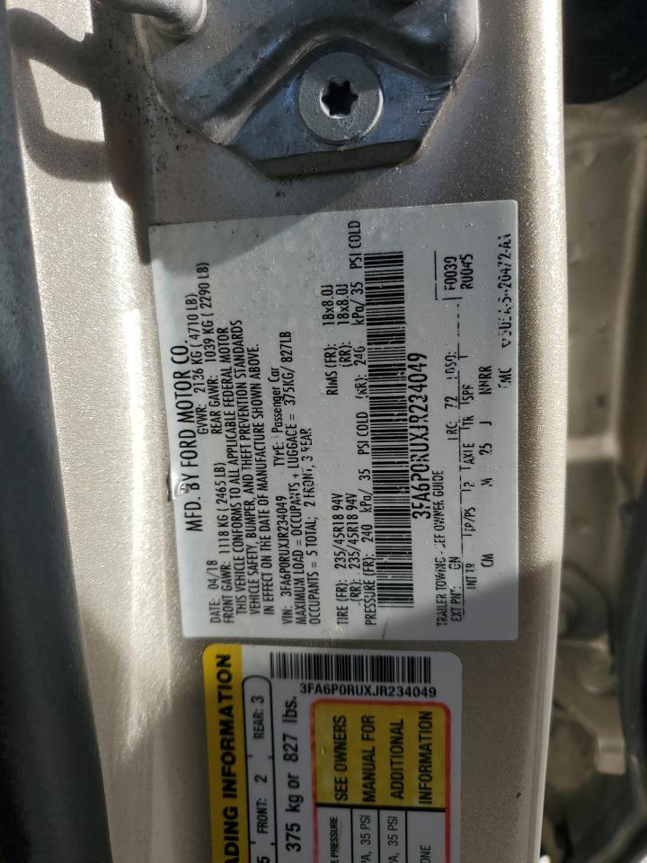 2018 Ford Fusion VIN 3FA6P0RUXJR234049 Copart auction photo, front end damage thumbnail 12