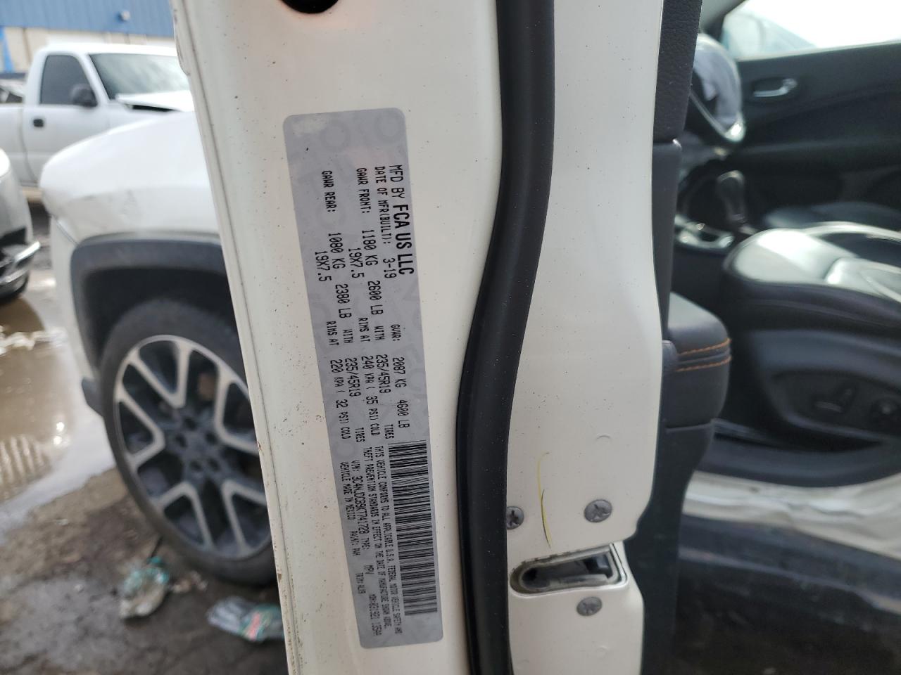 2019 Jeep Compass VIN 3C4NJDCB9KT741728 Copart auction photo, front end / side damage thumbnail 15