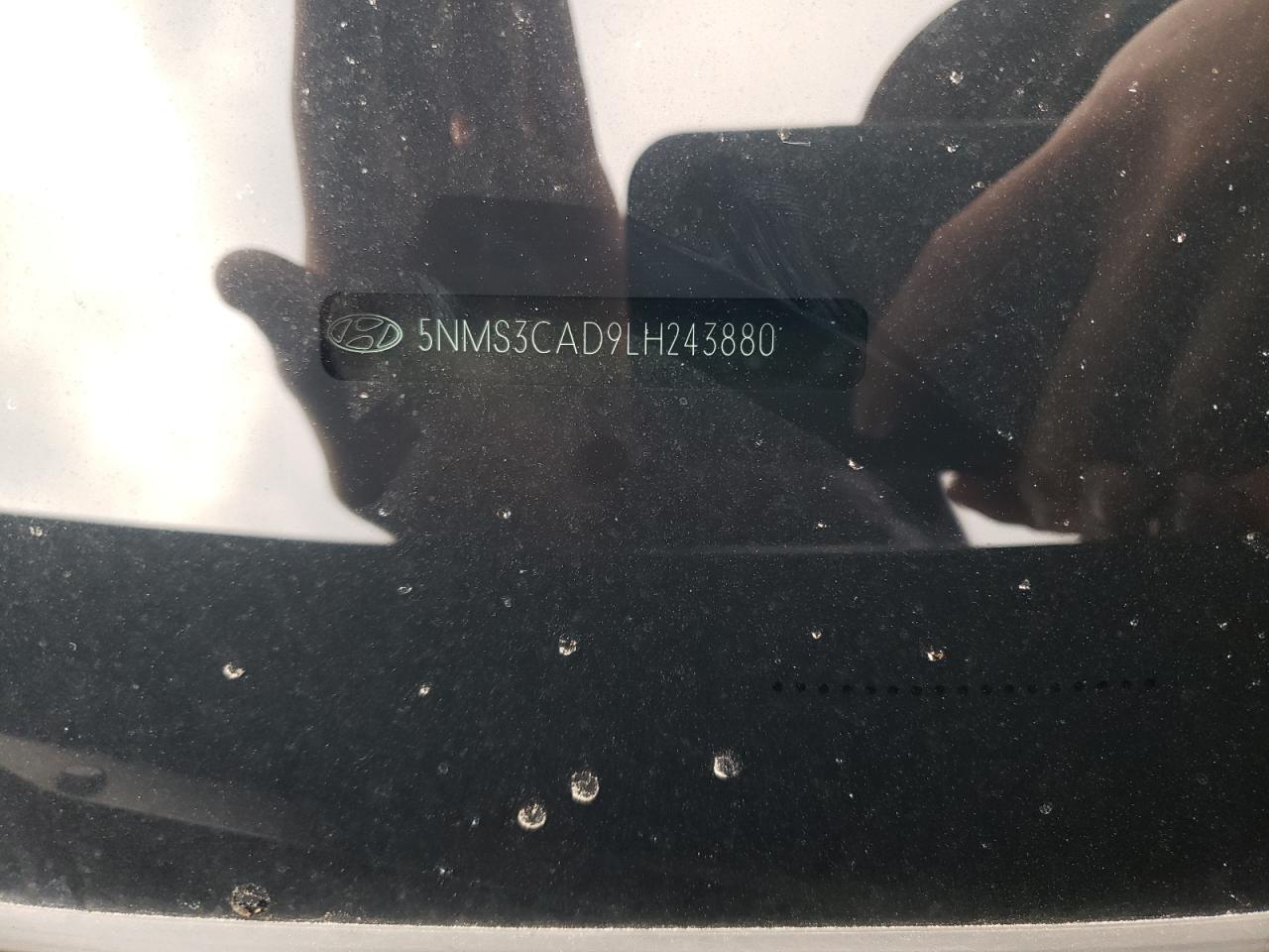 2020 Hyundai Santa Fe VIN 5NMS3CAD9LH243880 Copart auction photo, side / front end damage thumbnail 12