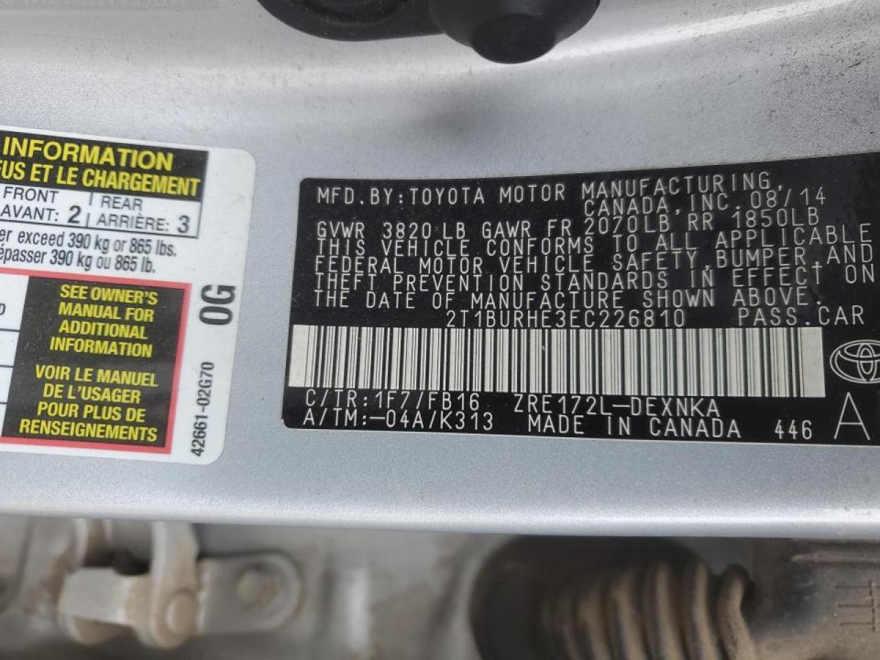 2014 Toyota Corolla VIN 2T1BURHE3EC226810 Copart auction photo, front end / side damage thumbnail 12
