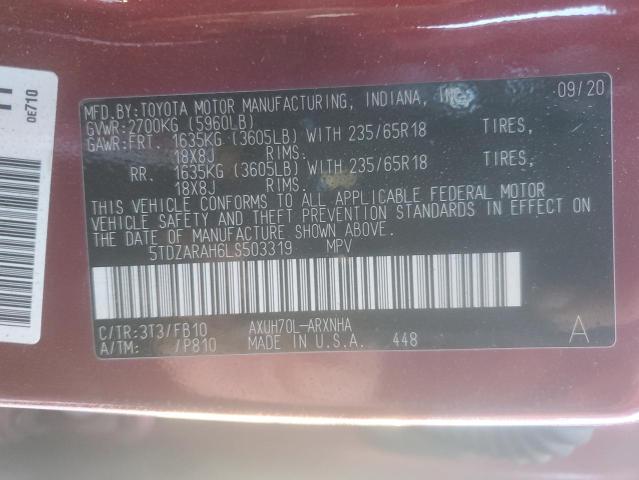 2020 Toyota Highlander VIN 5TDZARAH6LS503319 Copart auction photo, front end / side damage thumbnail 14