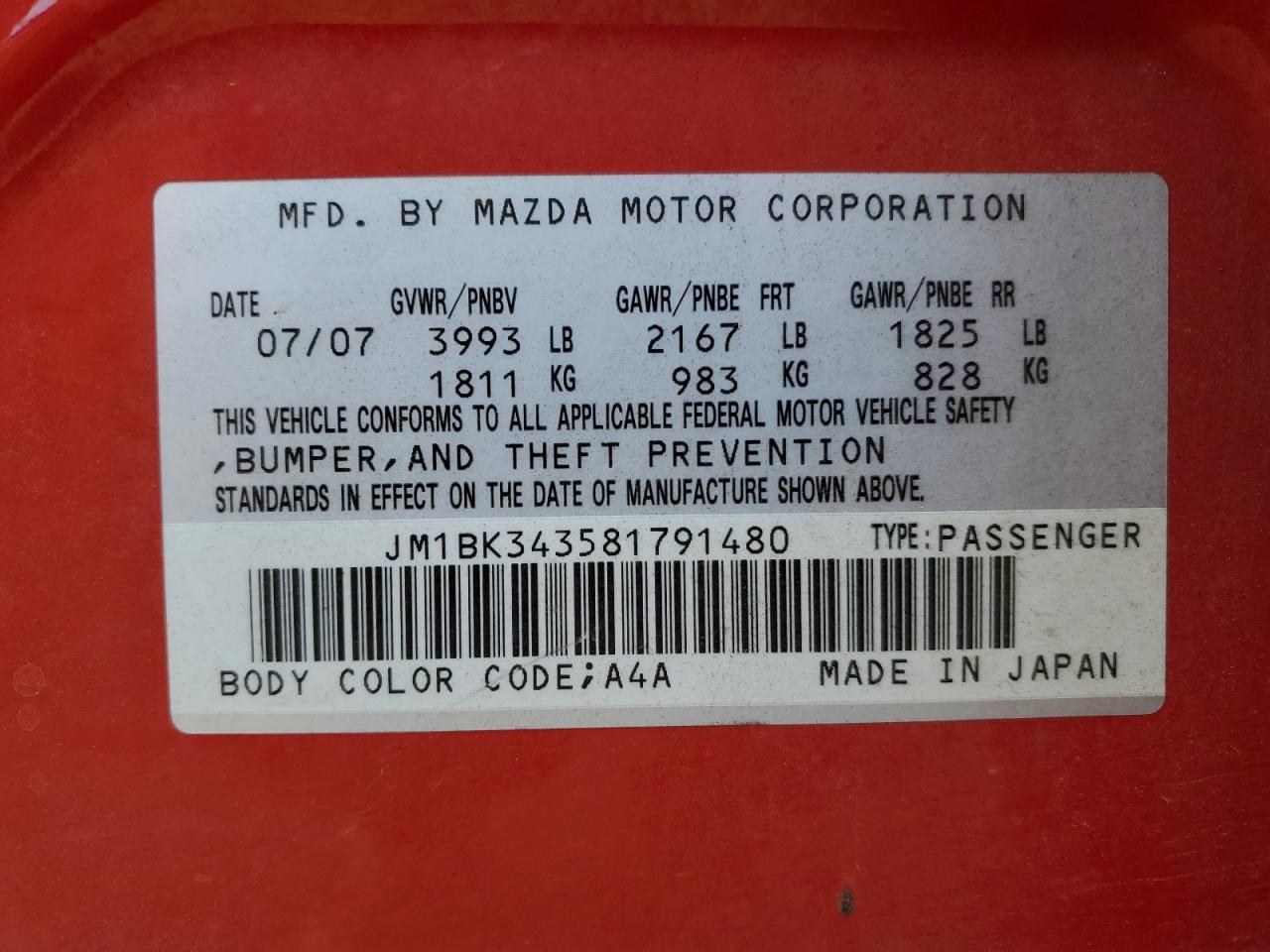 2008 Mazda 3 VIN JM1BK343581791480 Copart auction photo, rear end damage thumbnail 12