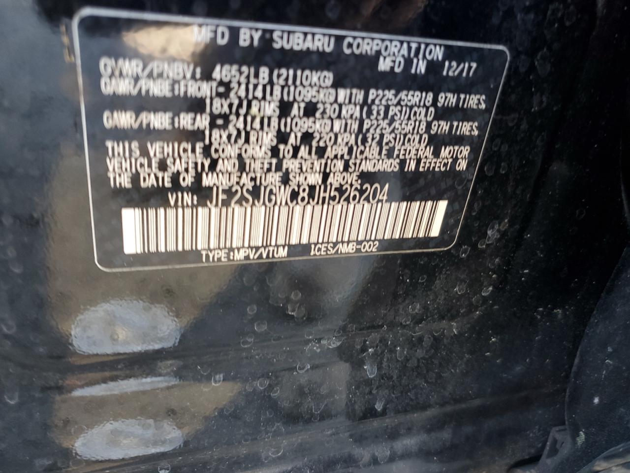 2018 Subaru Forester VIN JF2SJGWC8JH526204 Copart auction photo, front end damage thumbnail 13