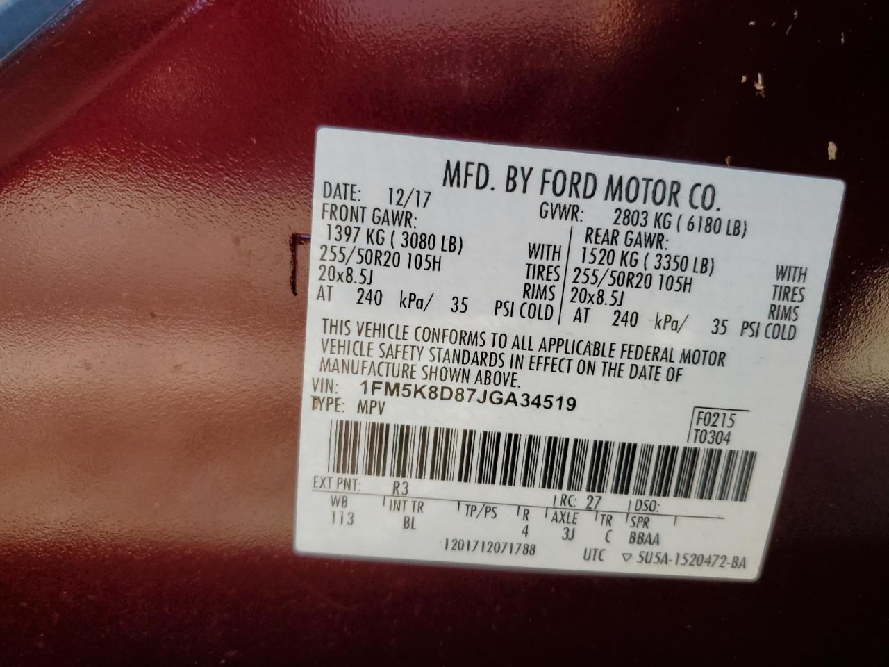 2018 Ford Explorer VIN 1FM5K8D87JGA34519 Copart auction photo, water/flood damage thumbnail 14