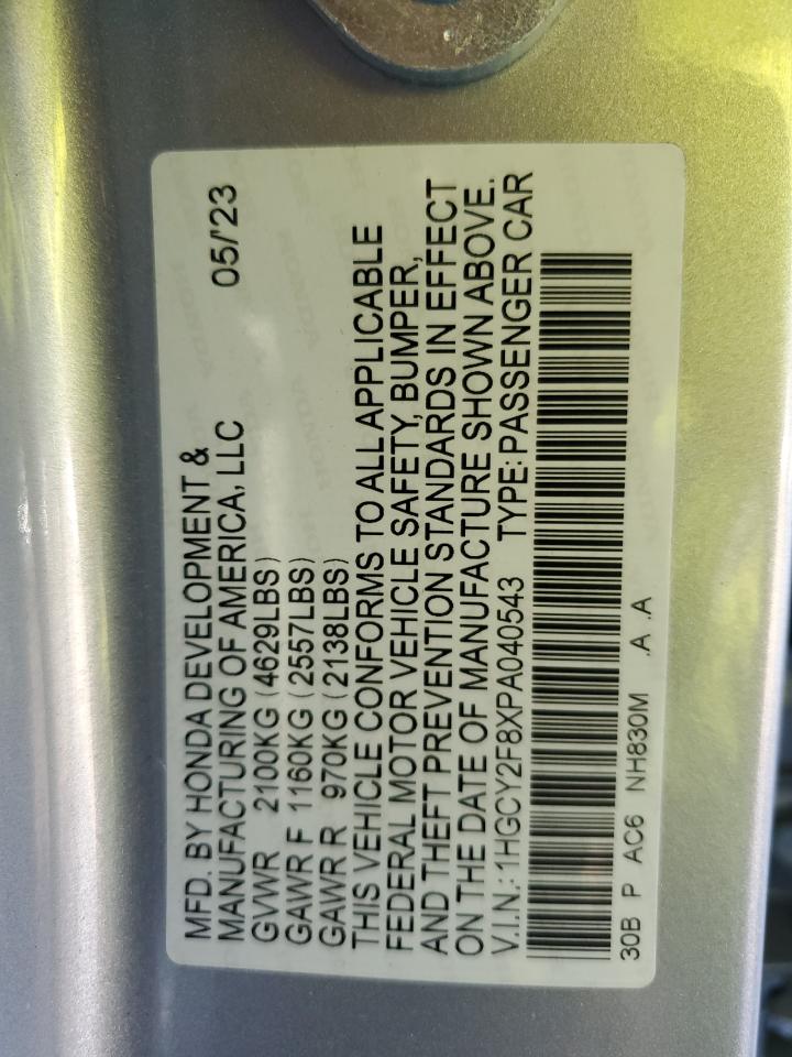 2023 Honda Accord VIN 1HGCY2F8XPA040543 Copart auction photo, side / undercarriage damage thumbnail 12