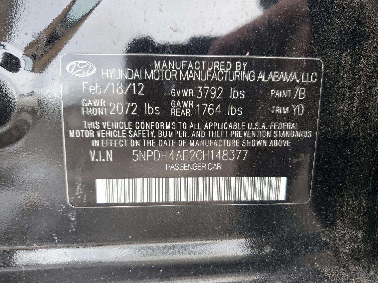 2012 Hyundai Elantra VIN 5NPDH4AE2CH148377 Copart auction photo, side damage thumbnail 12