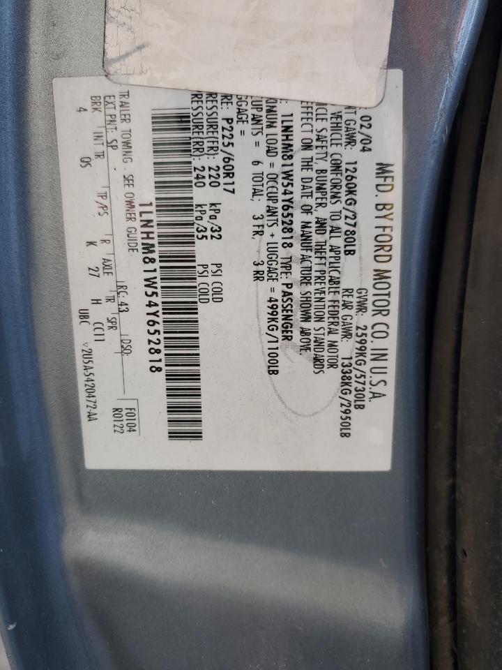 2004 Lincoln Town Car VIN 1LNHM81W54Y652818 Copart auction photo, side / rear end damage thumbnail 13