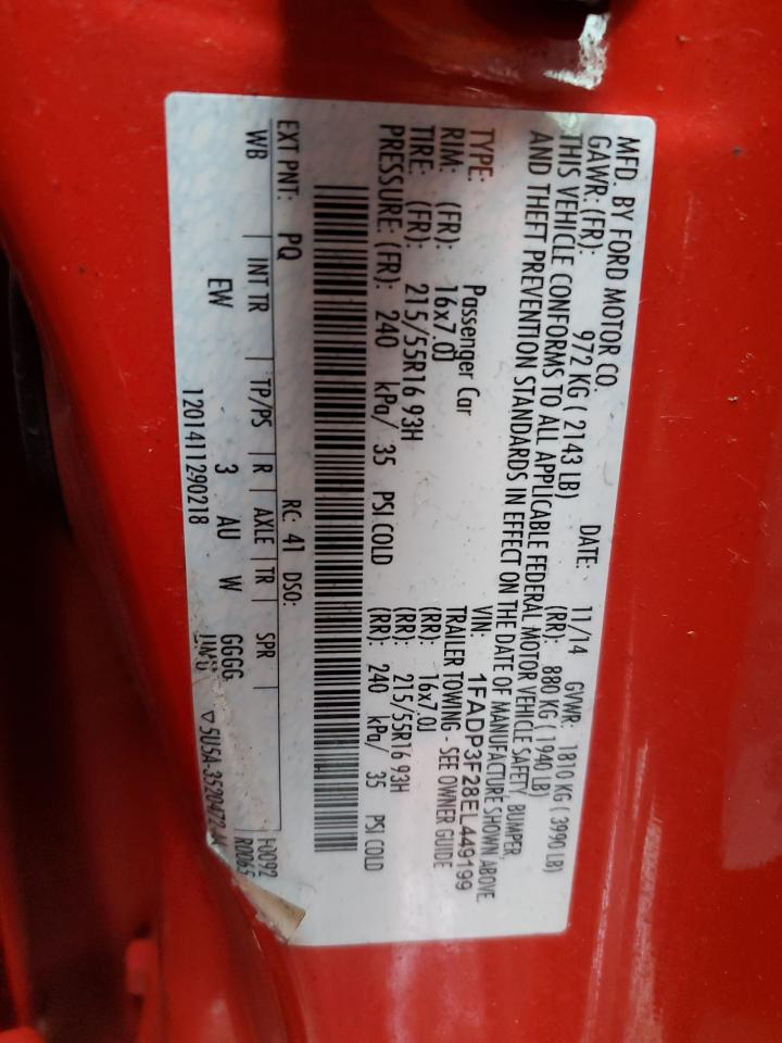 2014 Ford Focus VIN 1FADP3F28EL449199 Copart auction photo, front end damage thumbnail 12