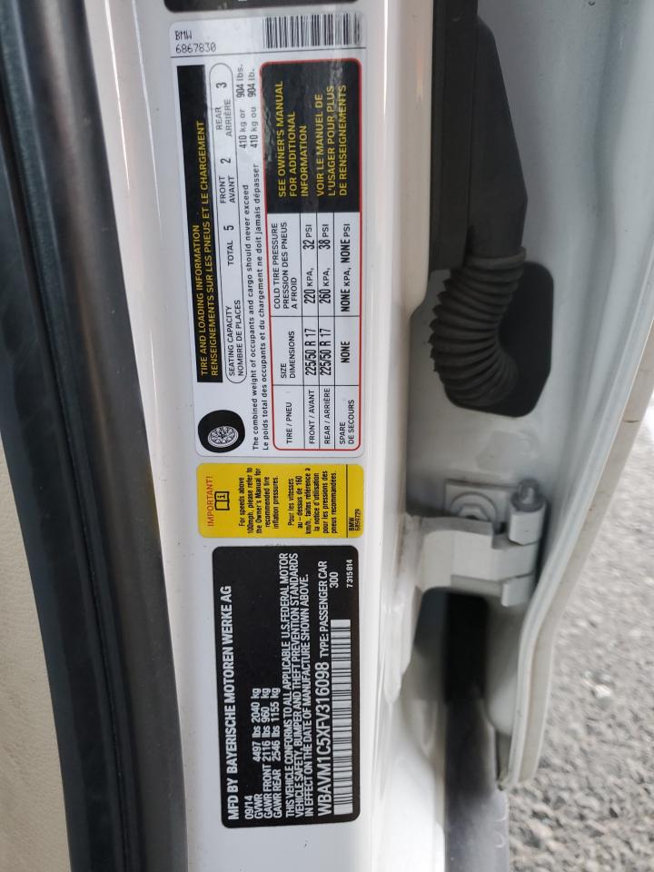 2015 BMW X1 VIN WBAVM1C5XFV316098 Copart auction photo, burn - engine damage thumbnail 12