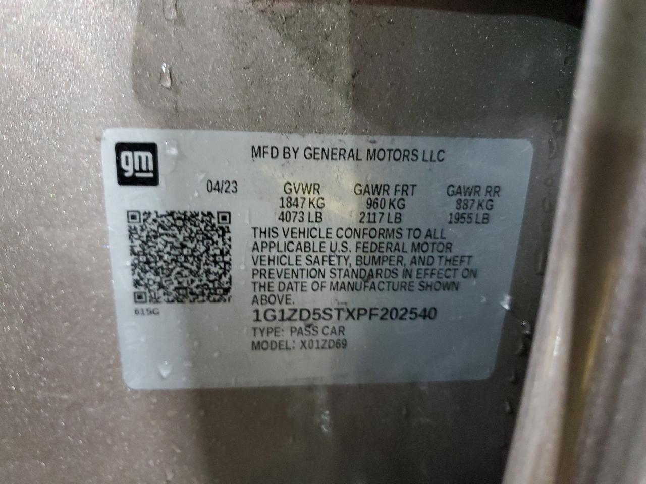 2023 Chevrolet Malibu VIN 1G1ZD5STXPF202540 Copart auction photo, front end / rear end damage thumbnail 12