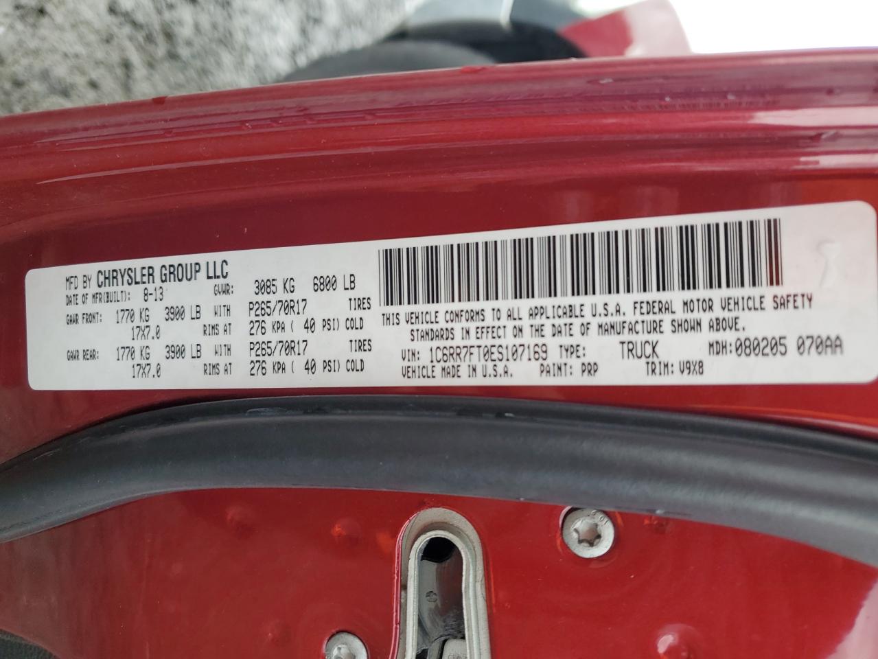 2014 RAM 1500 VIN 1C6RR7FT0ES107169 Copart auction photo, front end / side damage thumbnail 12