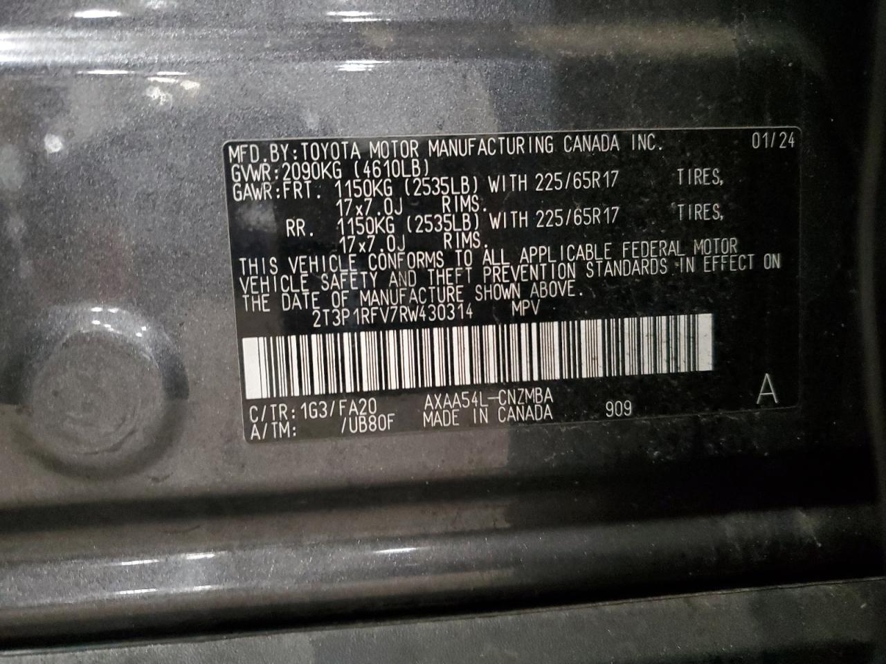 2024 Toyota RAV 4 VIN 2T3P1RFV7RW430314 Copart auction photo, all over damage thumbnail 13