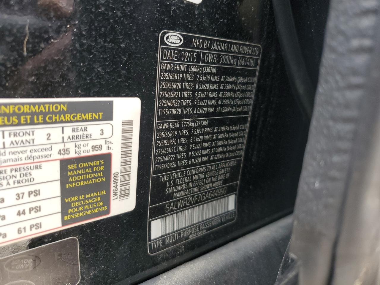 2016 Land Rover Range Rover VIN SALWR2VF7GA644990 Copart auction photo, normal wear damage thumbnail 13