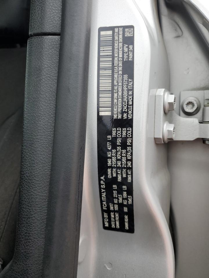 2017 Jeep Renegade VIN ZACCJAAB6HPF57355 Copart auction photo, front end / rear end damage thumbnail 12