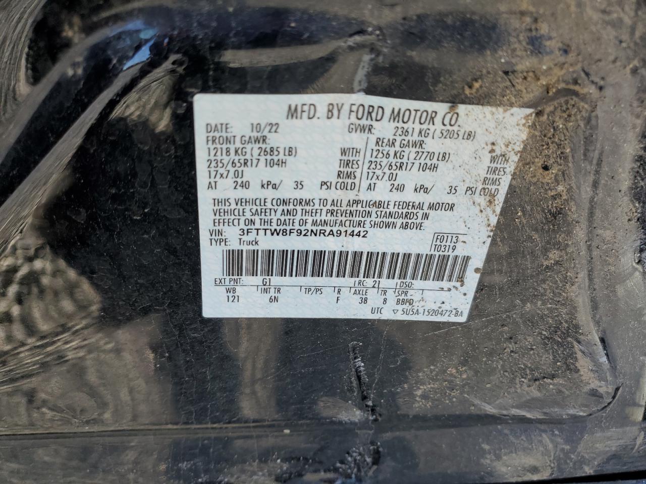 2022 Ford Maverick VIN 3FTTW8F92NRA91442 Copart auction photo, side damage thumbnail 12