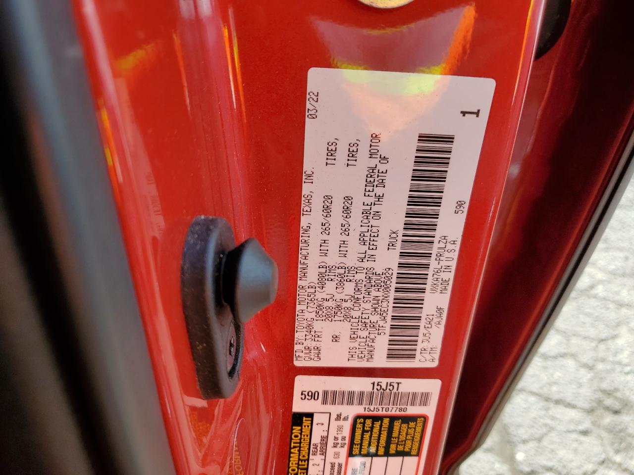 2022 Toyota Tundra VIN 5TFJA5EC3NX005029 Copart auction photo, front end damage thumbnail 12