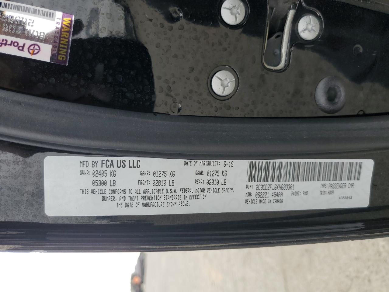 2019 Dodge Challenger VIN 2C3CDZFJ6KH683301 Copart auction photo, undercarriage / front end damage thumbnail 13