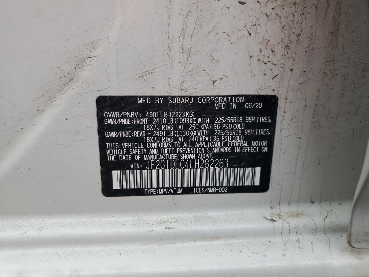 2020 Subaru XV VIN JF2GTDEC4LH282263 Copart auction photo, undercarriage damage thumbnail 13