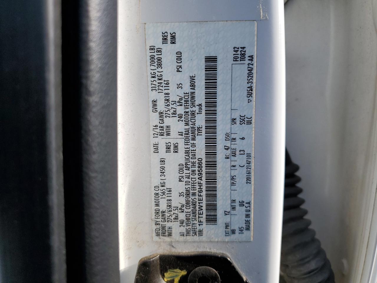 2017 Ford F-150 VIN 1FTEW1EF6HFA95860 Copart auction photo, rear end damage thumbnail 12