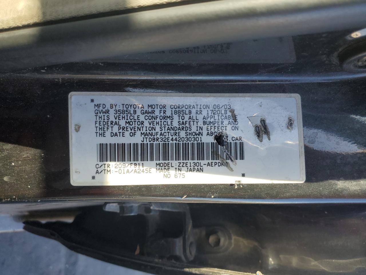 2004 Toyota Corolla VIN JTDBR32E442030301 Copart auction photo, front end damage thumbnail 12