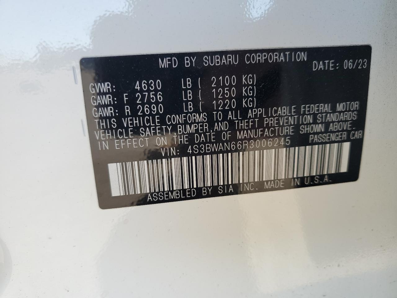 2024 Subaru Legacy VIN 4S3BWAN66R3006245 Copart auction photo, front end / minor dent/scratches damage thumbnail 12