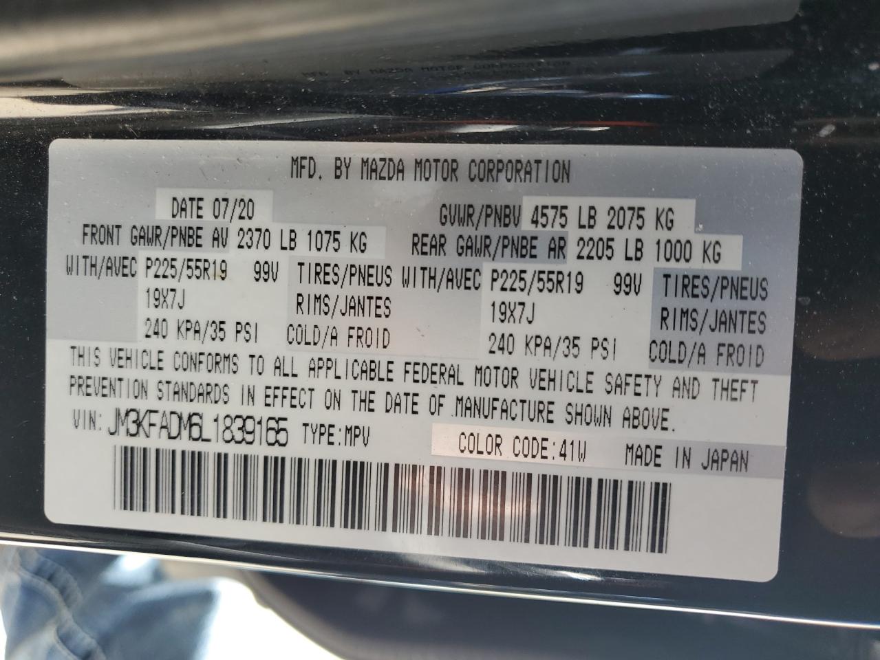 2020 Mazda CX-5 VIN JM3KFADM6L1839165 Copart auction photo, front end / hail damage thumbnail 15
