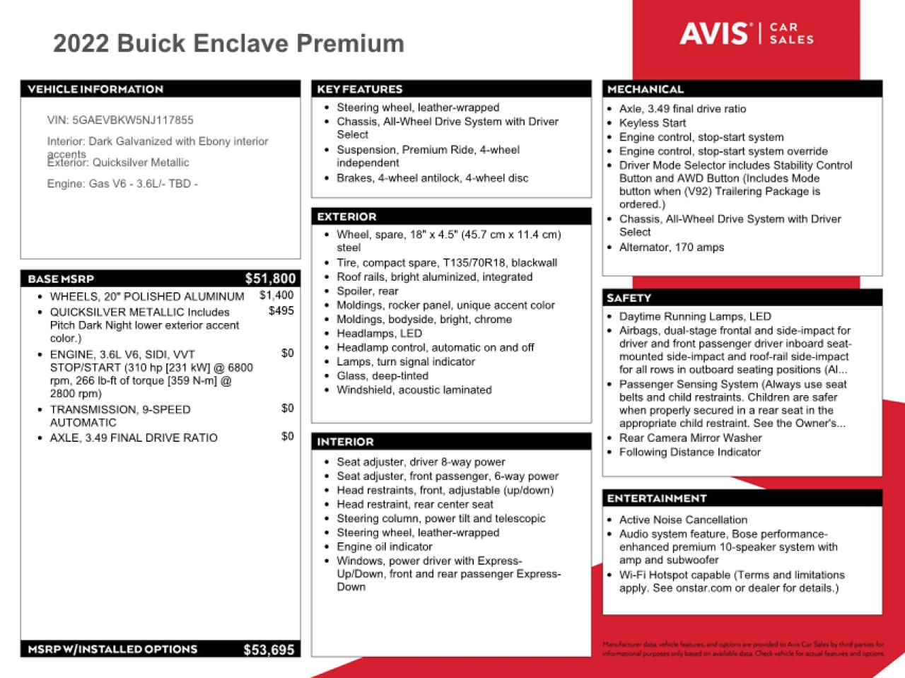 2022 Buick Enclave VIN 5GAEVBKW5NJ117855 Copart auction photo, front end damage thumbnail 13