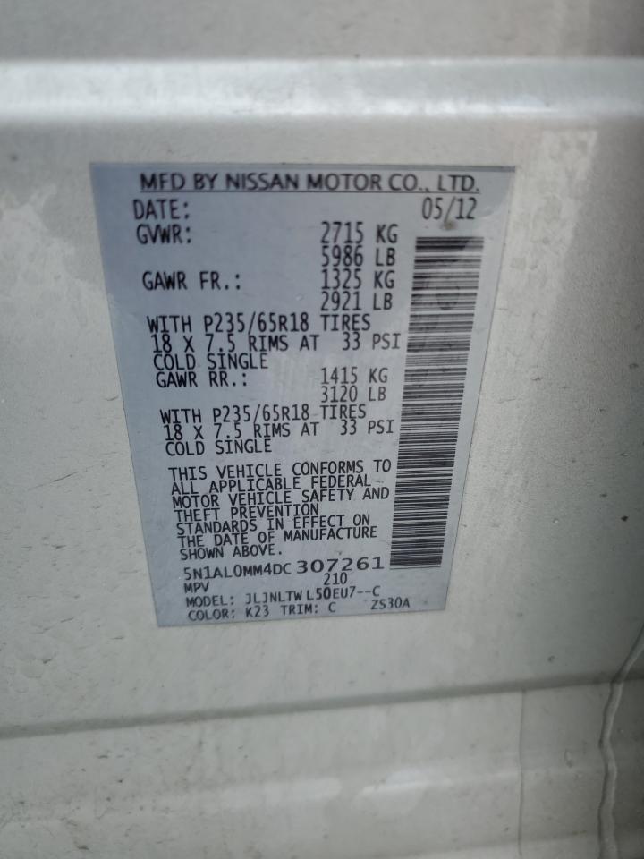 2013 Infiniti JX VIN 5N1AL0MM4DC307261 Copart auction photo, front end damage thumbnail 13
