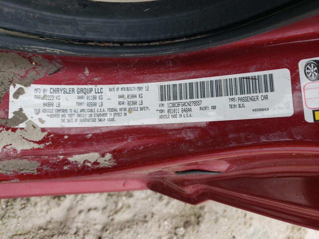 2012 Chrysler 200 VIN 1C3BCBFG0CN279557 Copart auction photo, water/flood damage thumbnail 13