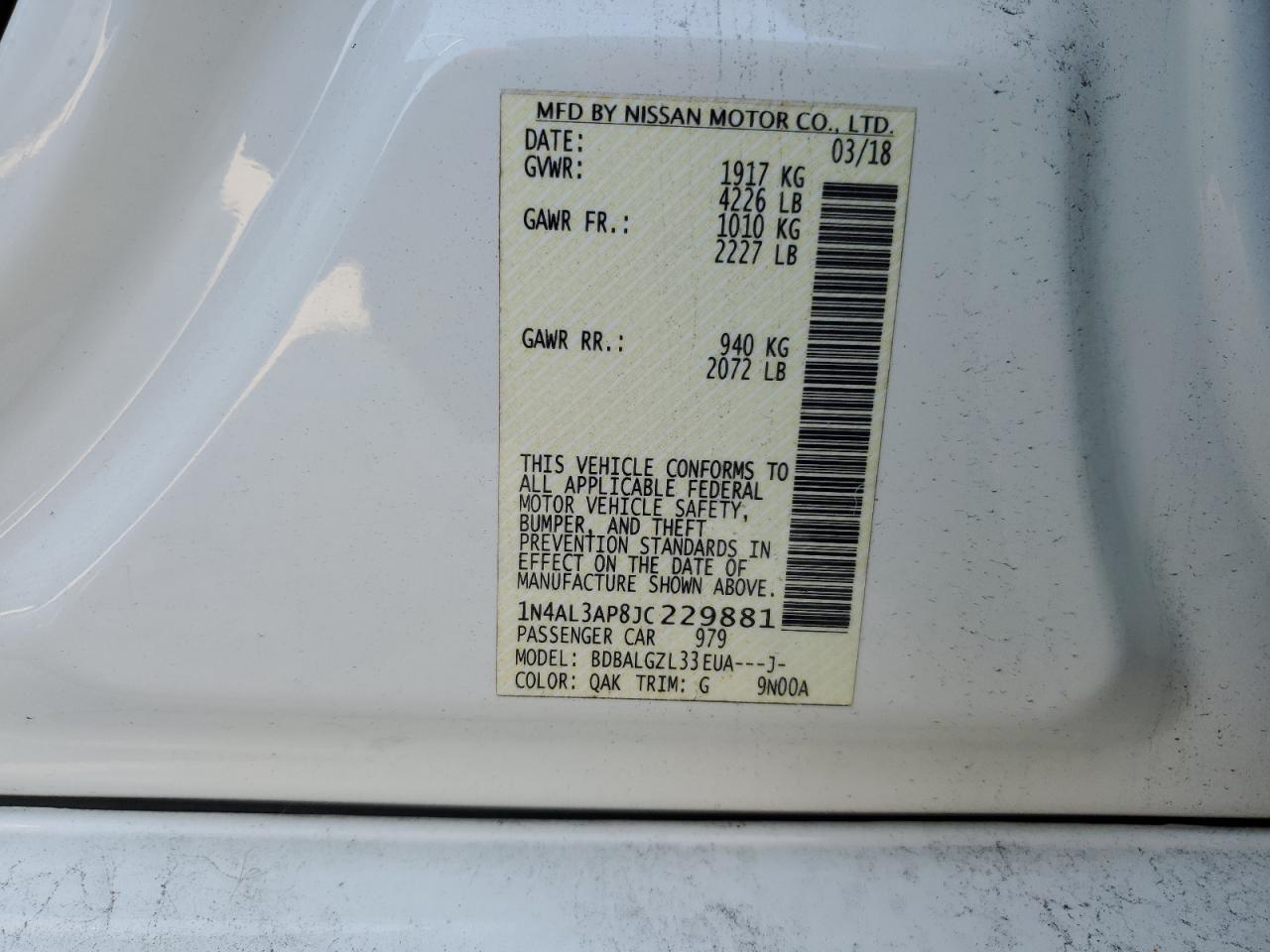 2018 Nissan Altima VIN 1N4AL3AP8JC229881 Copart auction photo, undercarriage damage thumbnail 12