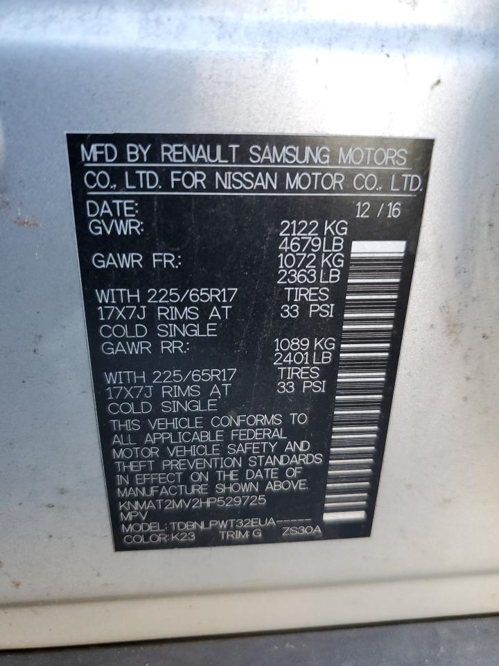 2017 Nissan Rogue VIN KNMAT2MV2HP529725 Copart auction photo, mechanical / front end damage thumbnail 12