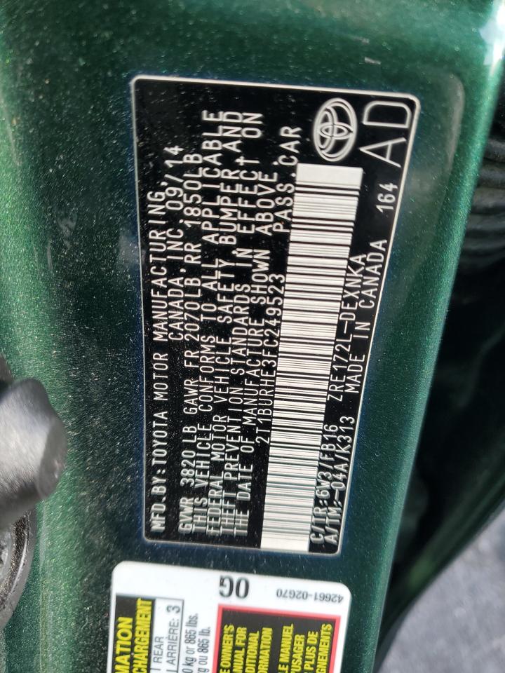 2015 Toyota Corolla VIN 2T1BURHE3FC249523 Copart auction photo, side / minor dent/scratches damage thumbnail 12