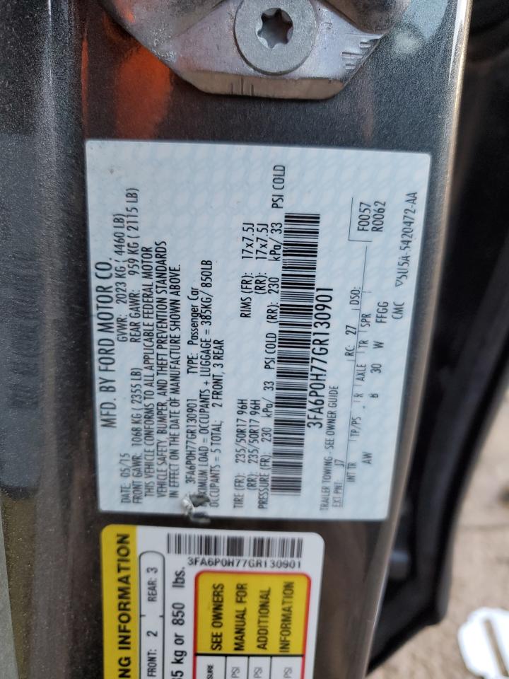 2016 Ford Fusion VIN 3FA6P0H77GR130901 Copart auction photo, front end damage thumbnail 15