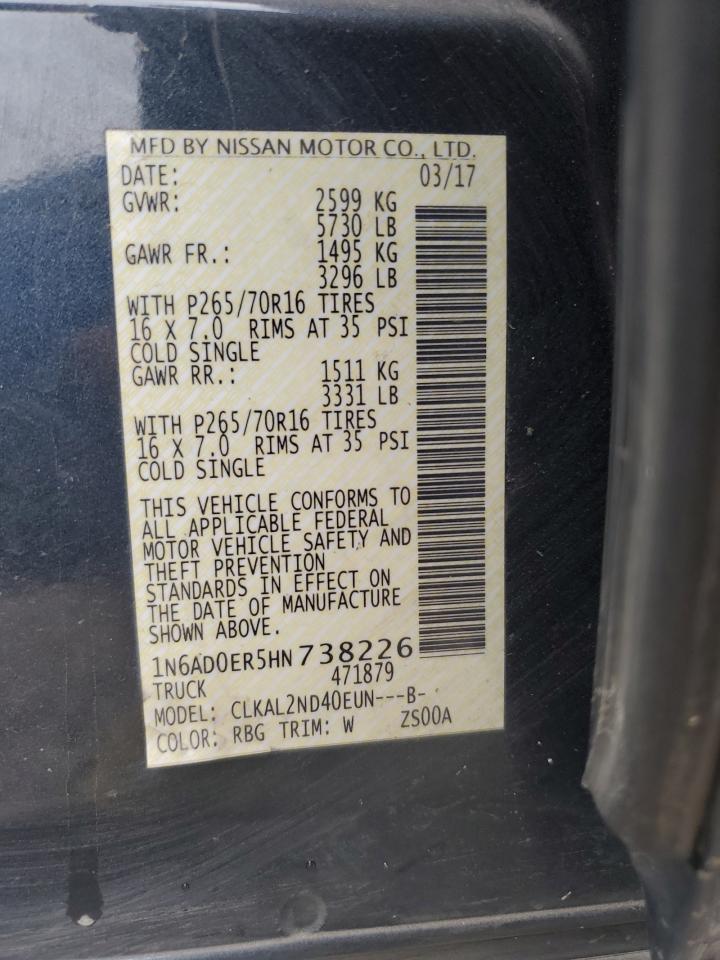 2017 Nissan Navara (Frontier) VIN 1N6AD0ER5HN738226 Copart auction photo, front end damage thumbnail 13