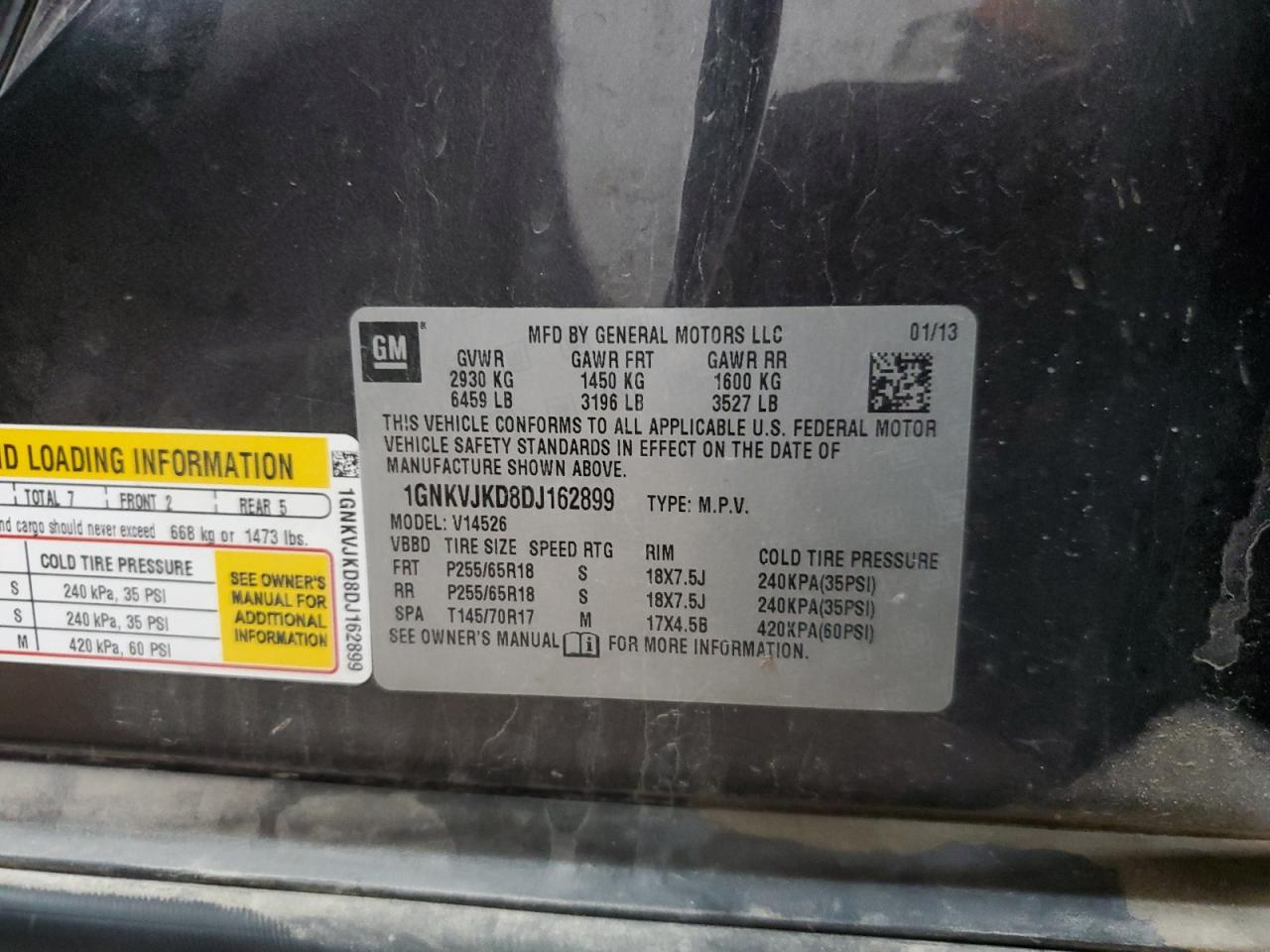2013 Chevrolet Traverse VIN 1GNKVJKD8DJ162899 Copart auction photo, front end damage thumbnail 15