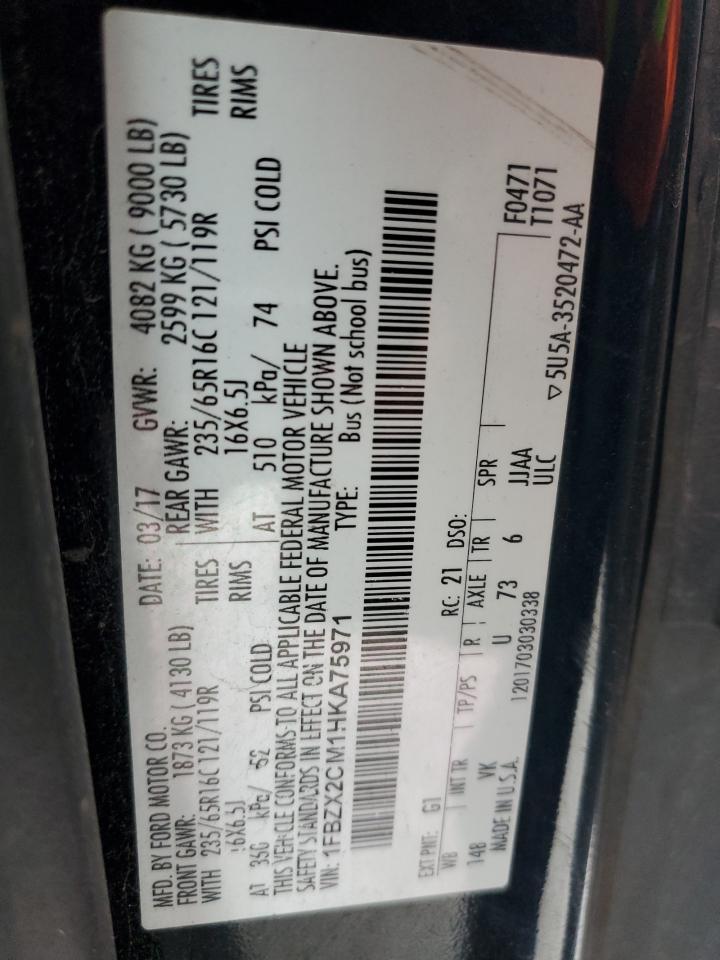 2017 Ford Transit VIN 1FBZX2CM1HKA75971 Copart auction photo, front end damage thumbnail 13