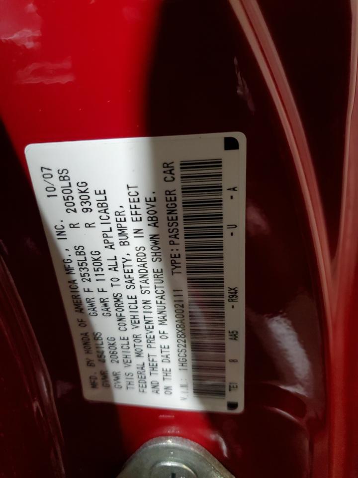 2008 Honda Accord VIN 1HGCS228X8A002111 Copart auction photo, side damage thumbnail 12