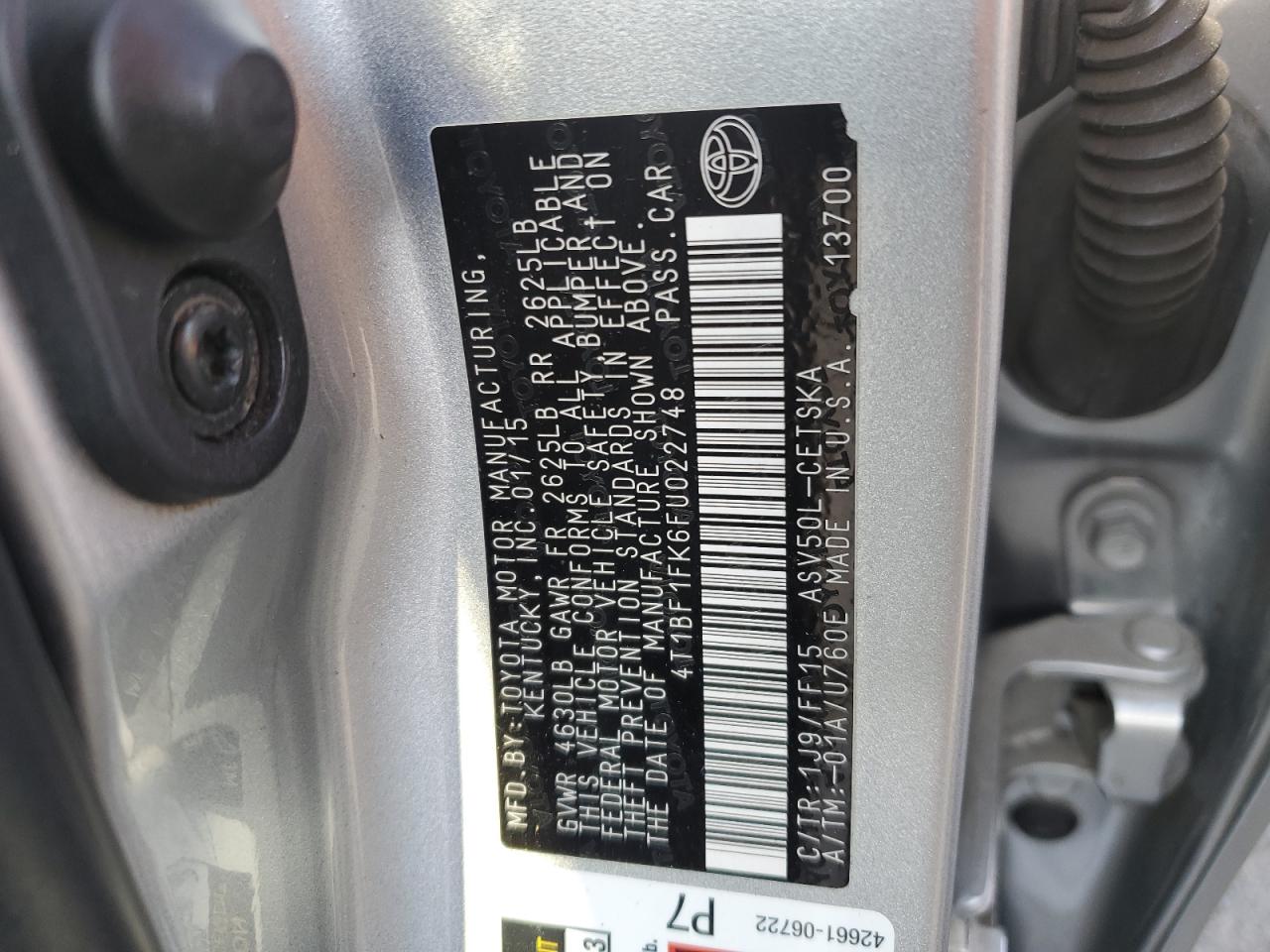 2015 Toyota Camry VIN 4T1BF1FK6FU022748 Copart auction photo, front end / minor dent/scratches damage thumbnail 12