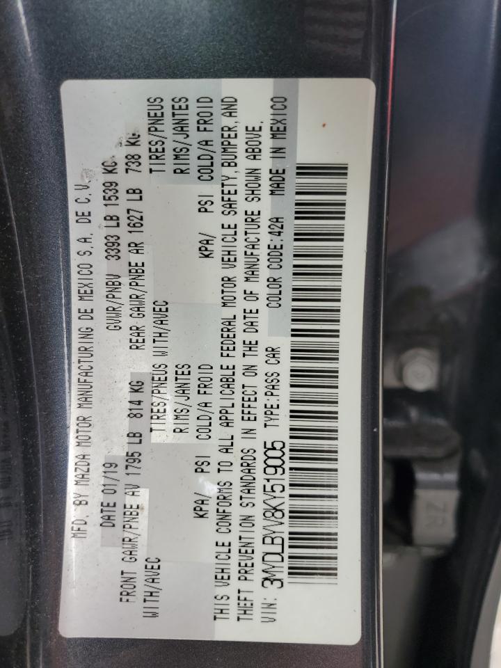 2019 Toyota Yaris VIN 3MYDLBYV8KY519005 Copart auction photo, top/roof / side damage thumbnail 12