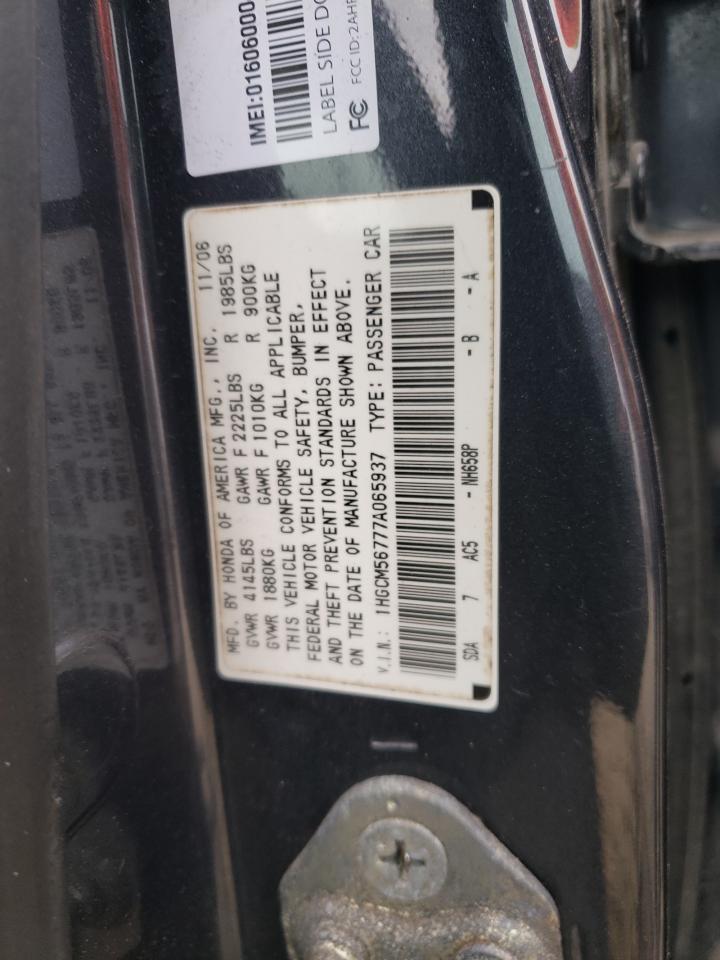 2007 Honda Accord VIN 1HGCM56777A065937 Copart auction photo, front end / side damage thumbnail 13