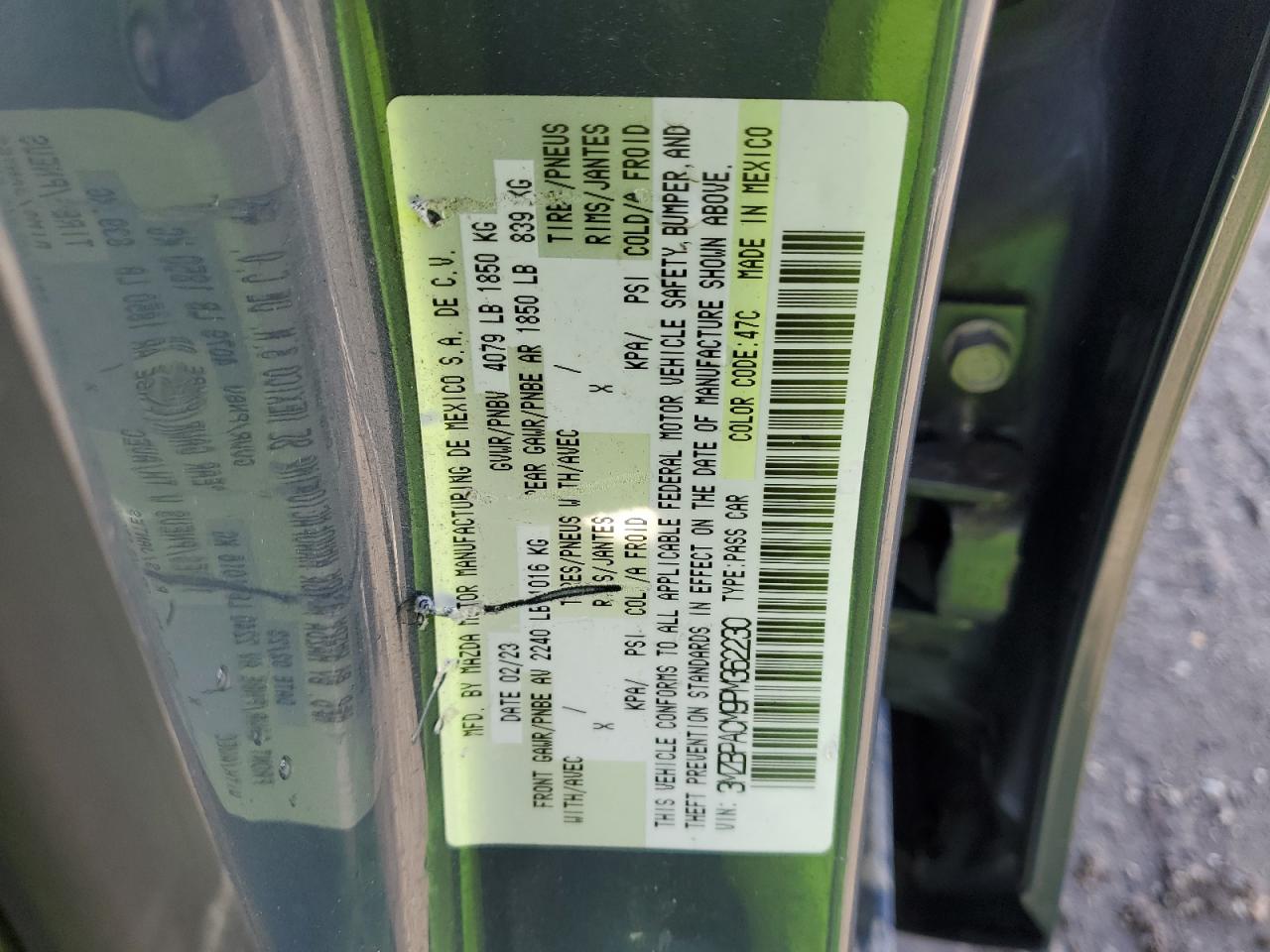 2023 Mazda 3 VIN 3MZBPACM9PM362230 Copart auction photo, front end / undercarriage damage thumbnail 12